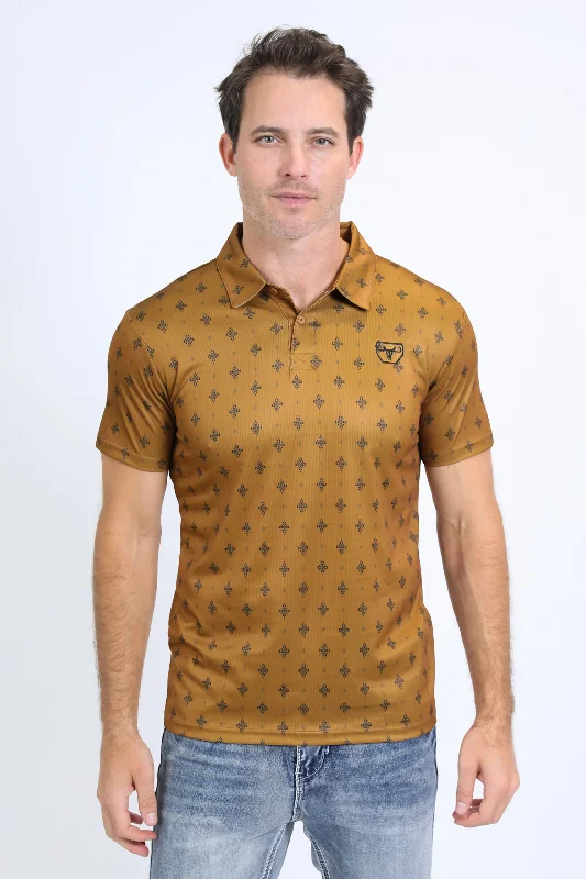 Mens Performance Fabric Print Camel Polo Gym