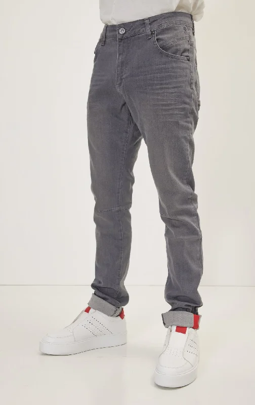 Cuff Detail Inner Red Stripe Denim - Grey Laid