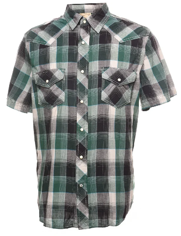 Short Sleeve Green & Black Classic Checked Shirt - L Beach