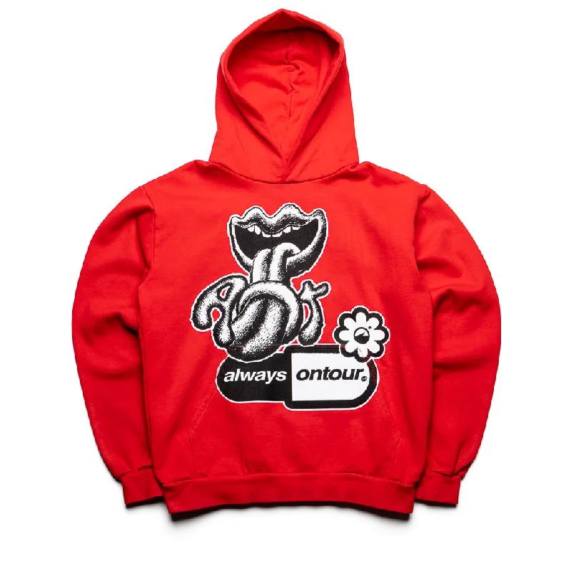 Always On Tour Lips Hoodie - Red Cozy Men's Sherpa