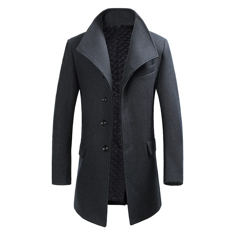 Men's Turn-Down Collar Wool Pea Coat Luxurious Men's High