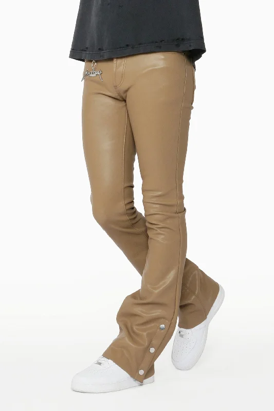 Ennis Beige PU Stacked Flare Jean Practical Men's Multi