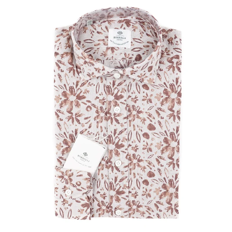 Luigi Borrelli Floral Print Linen-Cotton Shirt Stylish Men's Tropical 