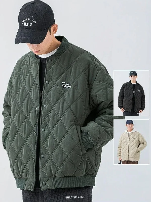 Rhombus Loose Casual Cotton Coat Unique Men's Patch