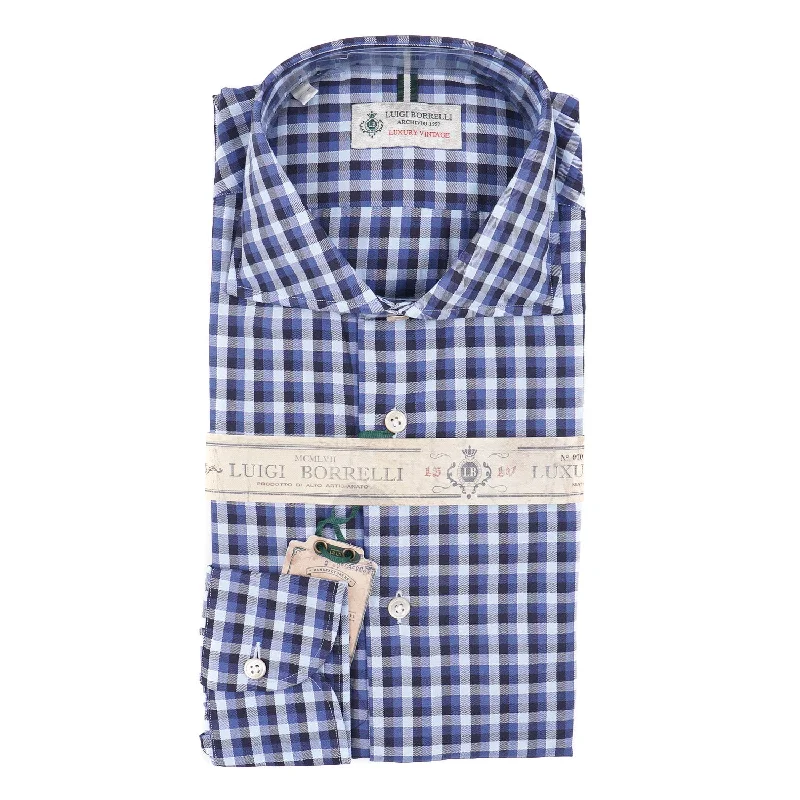 Luigi Borrelli Layered Check Cotton Shirt Relaxed Men's Australian 