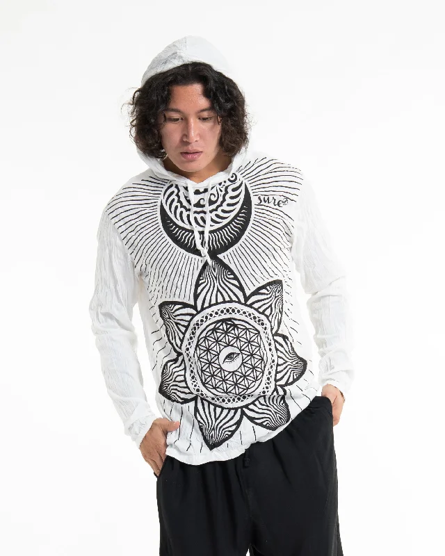 Unisex Sacred Geometry Mandala Hoodie in White Practical Men's Quick