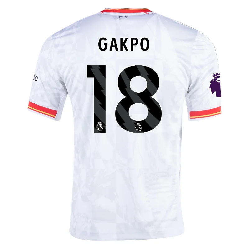 Nike Liverpool Cody Gakpo Third Jersey w/ EPL Patch 24/25 (White/Pure Platinum) Cool Men's Distressed Nike Liverpool Cody Gakpo Third Jersey w/ EPL Patch 24/25 (White/Pure Platinum) Cool Men's Distressed