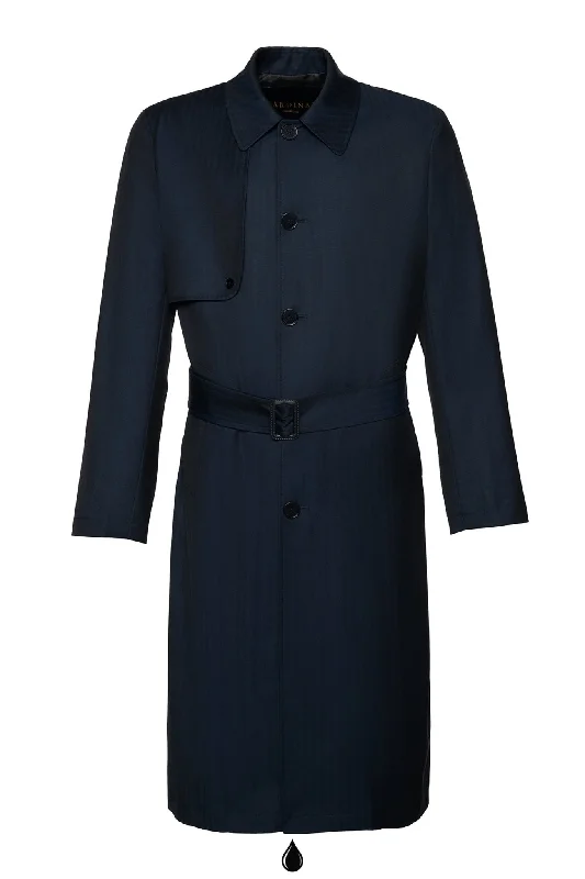 MAN RAY NAVY HERRINGBONE SINGLE BREAST TRENCH COAT Hip Men's Urban