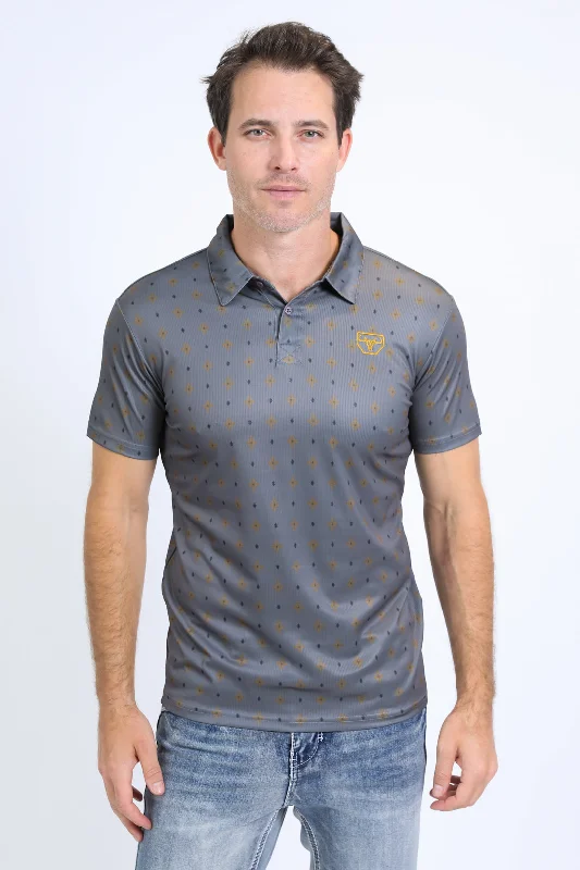 Mens Performance Fabric Print Slate Polo Vacation