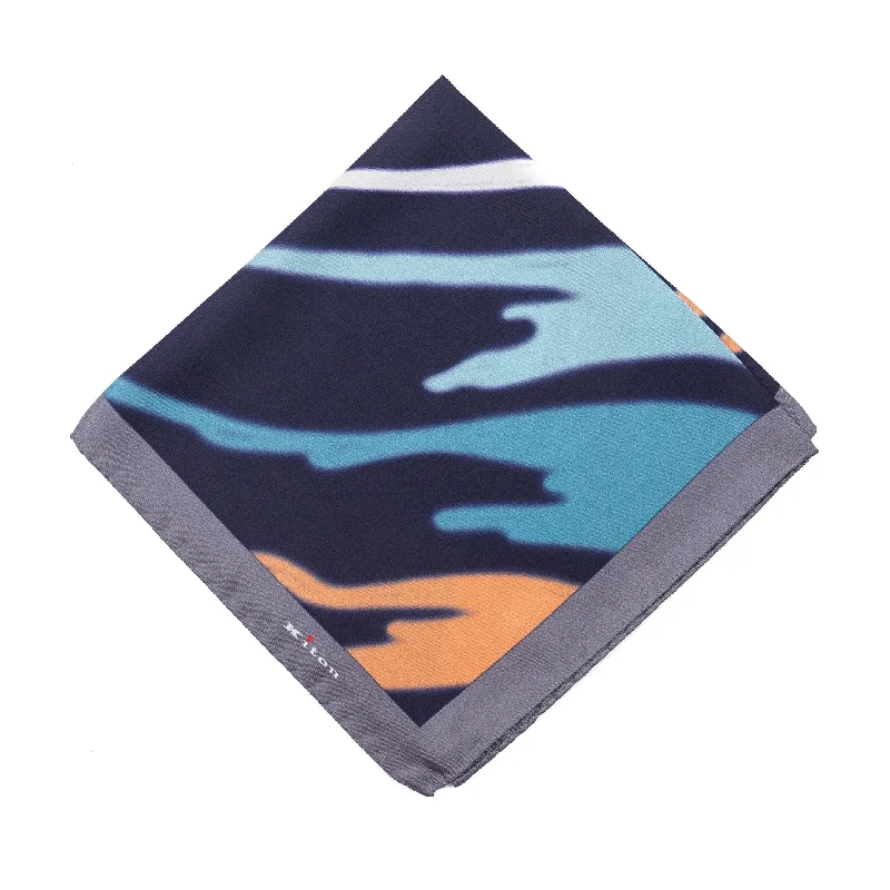 Kiton Watercolor Print Silk Pocket Square Sleek Men's Contemporary 