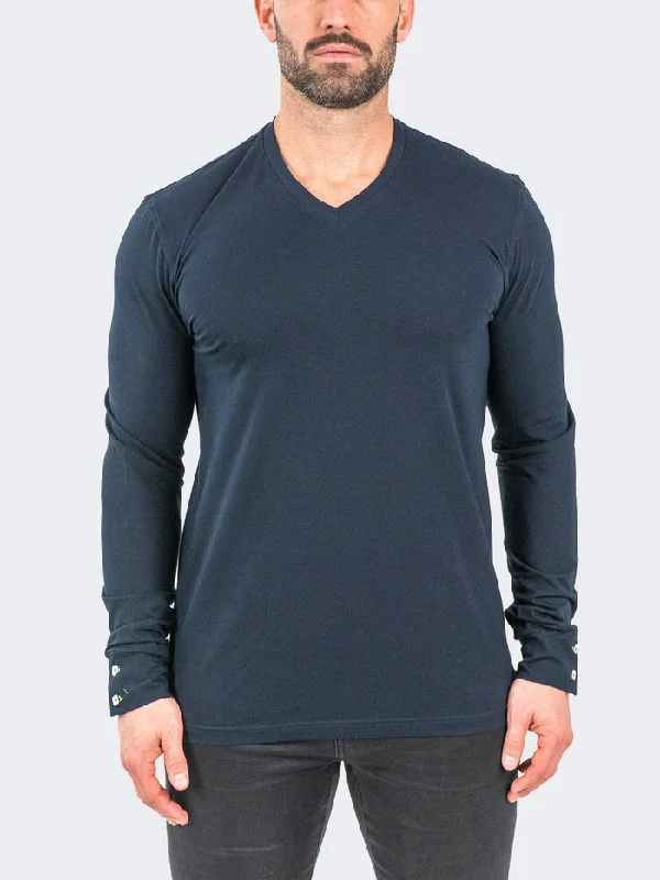 Maceoo Stretch Tshirts | V-Neck EdisonSolidCrypt Navy Casual Men's Japanese 