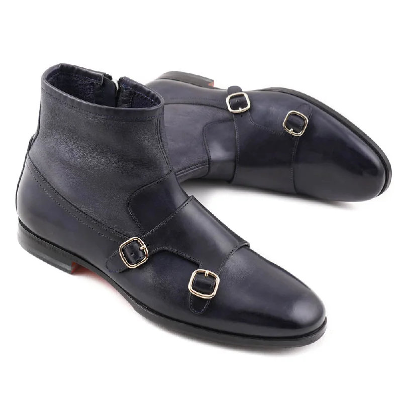 Santoni Monk Strap Boots in Slate Gray Business