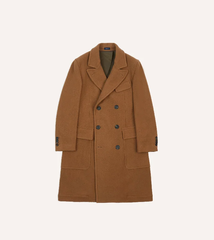 Camel Double-Breasted Cashmere-Wool Overcoat Masculine Men's Thick