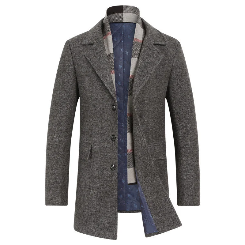 Men's Top Slim-Fit Wool Coat With Scarf Artistic Men's Hand