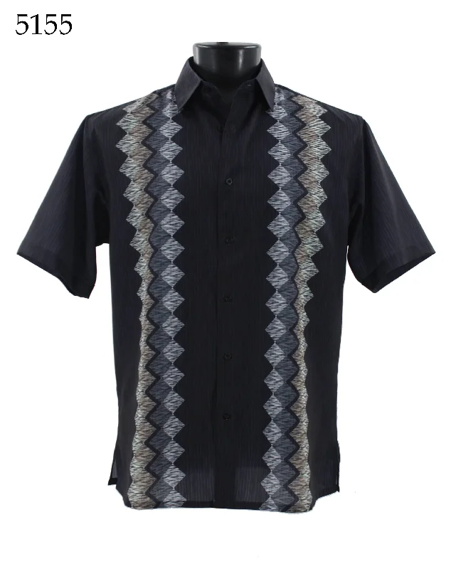 Bassiri Short Sleeve Button Down Casual Printed Men's Shirt - Diamond Pattern #5155 Practical Men's Quick