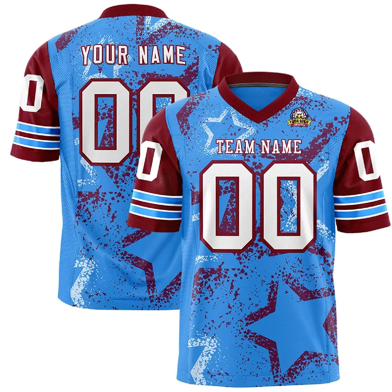 Custom Powder Blue Purple-White Personalized Star Pattern Design Authentic Football Jersey Hip Men's Retro Custom Powder Blue Purple-White Personalized Star Pattern Design Authentic Football Jersey Hip Men's Retro