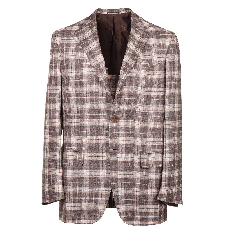 Kiton Layered Check Cashmere-Linen-Silk Sport Coat Refined Men's Velvet