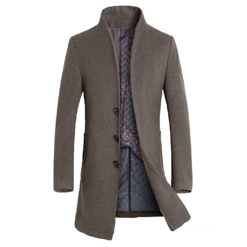 Men's Business Slim Wool Long Pea Coat Rugged Men's Outdoor 