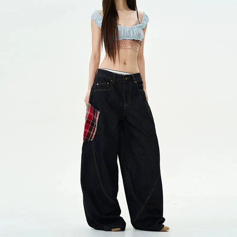 Patchwork Wide-Leg Denim Pants Refined Men's Hand