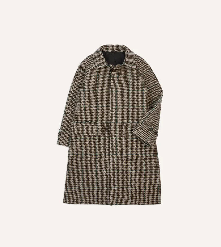 Houndstooth Check Wool Raglan Coat Luxurious Men's High