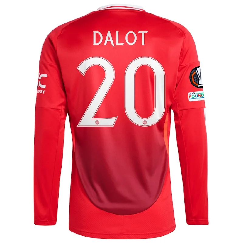 adidas Manchester United Diogo Dalot Long Sleeve Home Jersey w/ Europa League Patches 24/25 (Red) Polished Men's Satin adidas Manchester United Diogo Dalot Long Sleeve Home Jersey w/ Europa League Patches 24/25 (Red) Polished Men's Satin