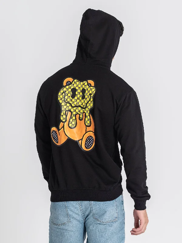 Black Melting Bear Hoodie Traditional Men's Country