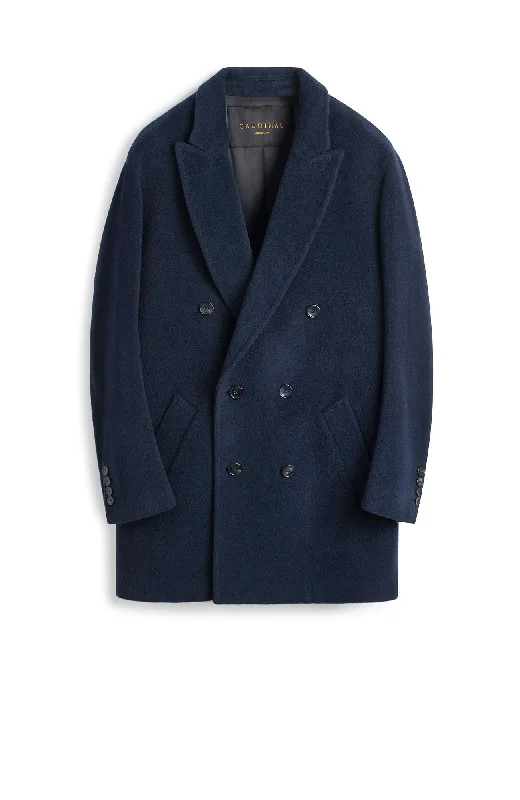 LOGAN  DOUBLE BREAST NAVY WOOL TOPCOAT Trendy Men's Bucket