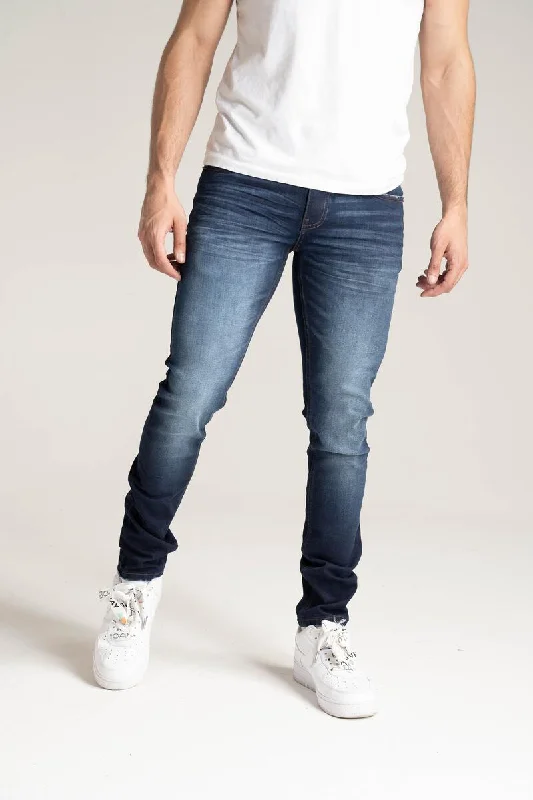 Solutus Premium Stretch Jeans with 3D Crinkle (Dark Indigo) Vintage Men's 1970S Disco