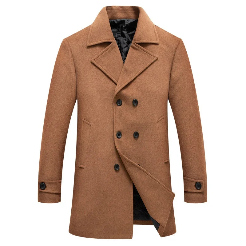 Men's Classic Double Breasted Wool Blend Pea Coat Trendy Men's Oversized