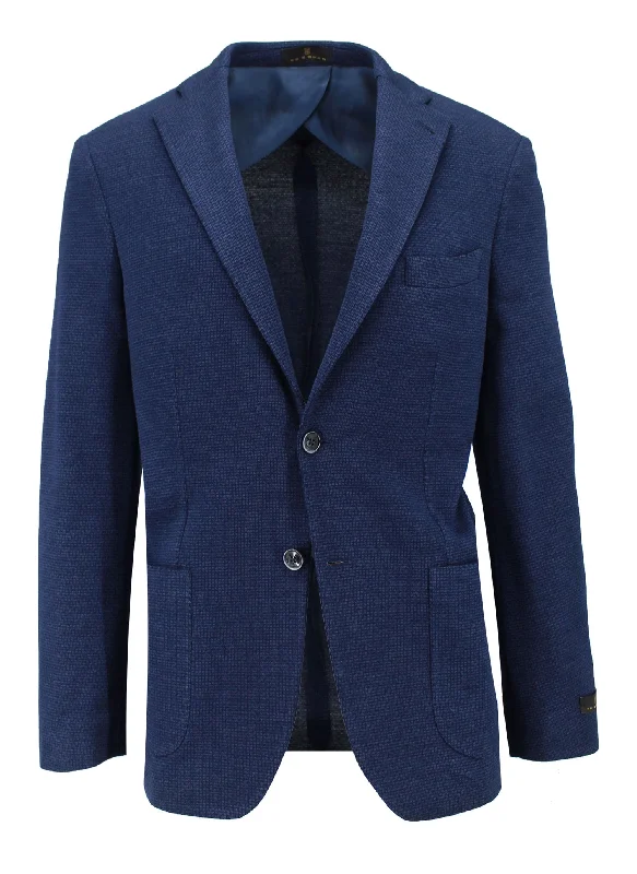 Navy Woven Knit Sport Coat Edgy Men's Punk