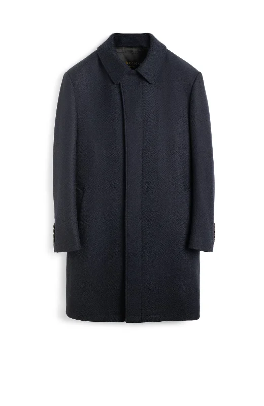 PLATINUM NAVY HERRINGBONE WOOL OVERCOAT Rugged Men's Outdoor 