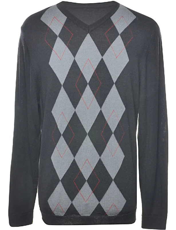 Argyle Black Jumper - L Unique Men's Patch