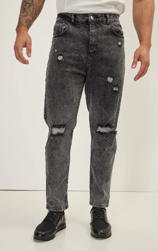 Classic Straight Leg Distressed Jean  - Faded Black Elegant Men's Cashmere