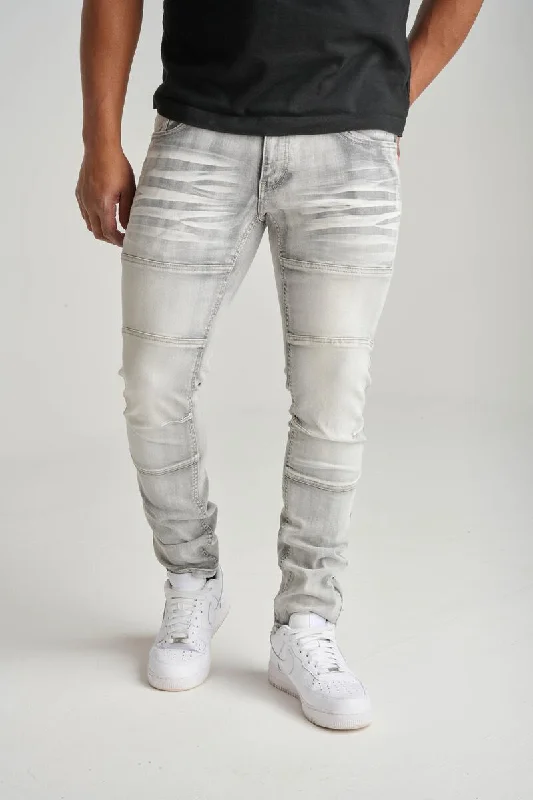 Spark 3D Crinkle & Cut Stretch Jean (Grey) Trendy Men's Oversized