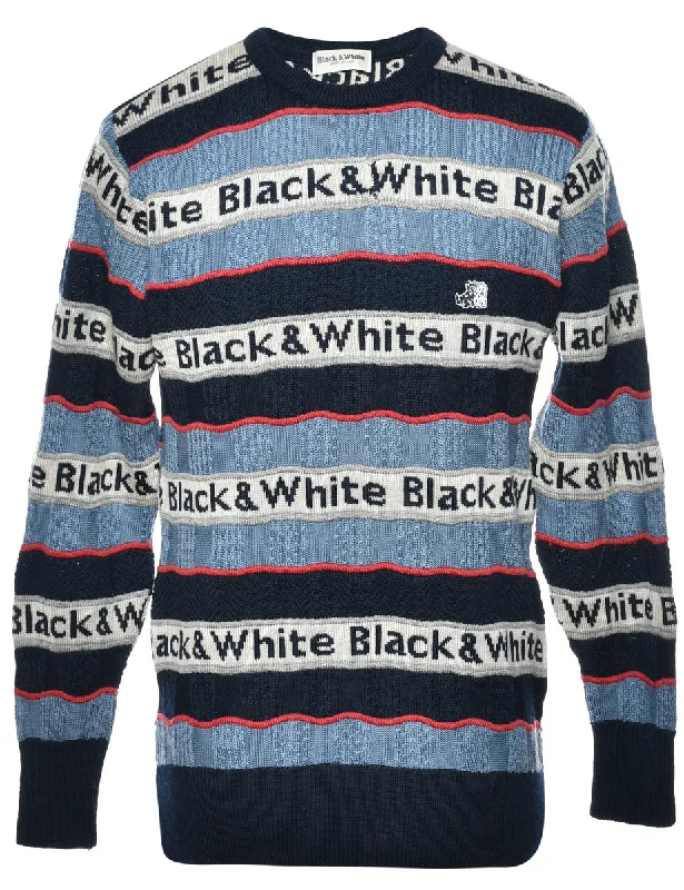 Black & White Striped Jumper - L Sporty Men's Tennis