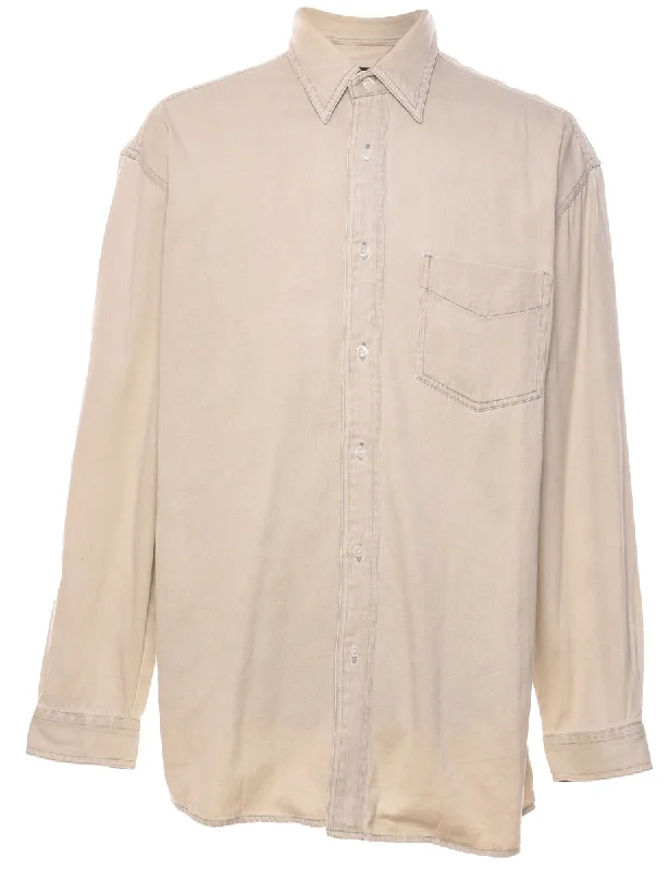 Classic Beige Denim Shirt - L Refined Men's European
