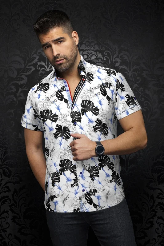 Au Noir Stretch Short Sleeve Shirt | Axel White Black British Gentleman Style