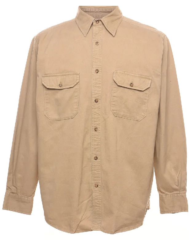 Faded Glory Classic Beige Denim Shirt - M Elegant Men's Formal 