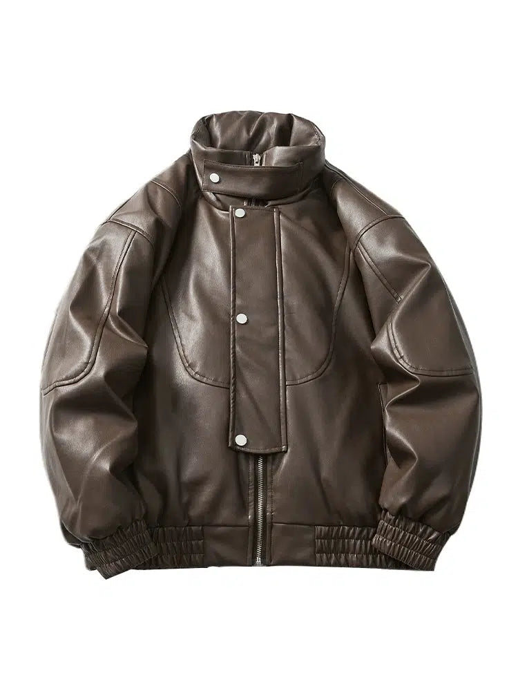 Thickened PU Leather Solid Color Puffer Jacket Laid