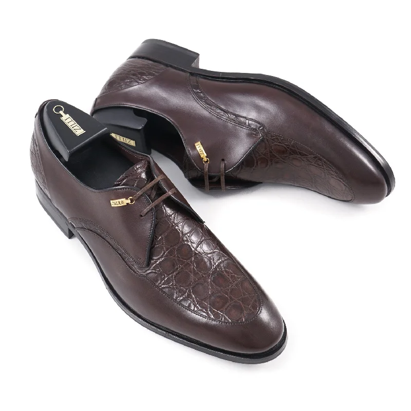 Zilli Crocodile and Calf Leather Derby Unique Men's Patch