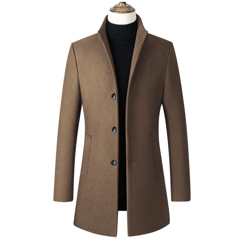 Men's Premium Thick Stand Collar Wool Coat Bold Men's Animal