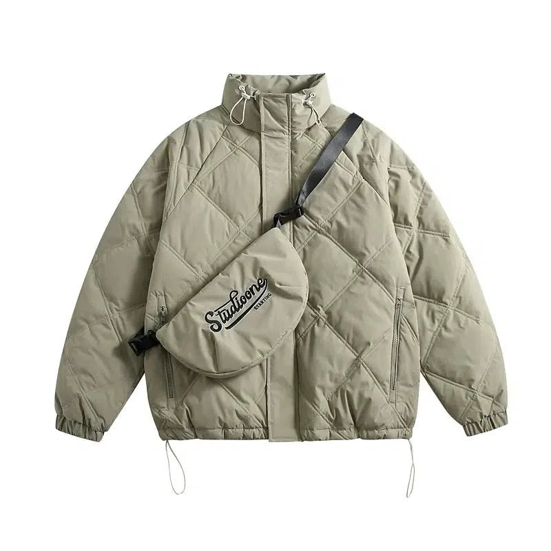Stand-up Collar Puffer Jacket with Shoulder Bag Minimalist Men's Casual 
