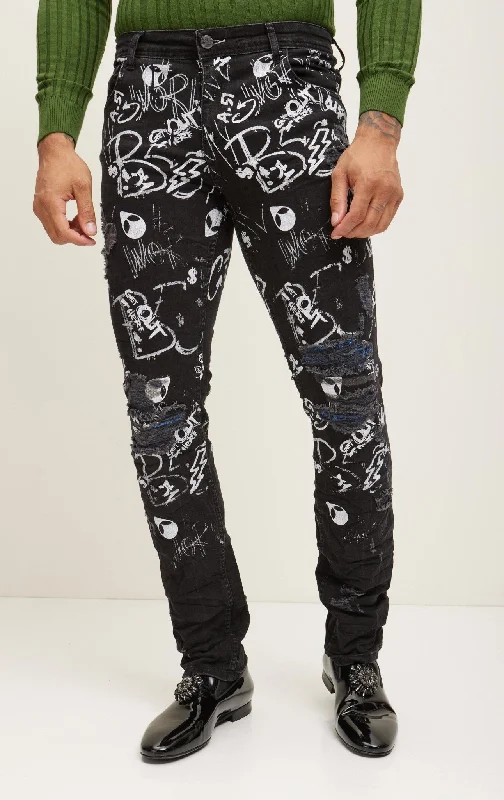 Fitted Scribble Denim - Black Bold Men's Animal