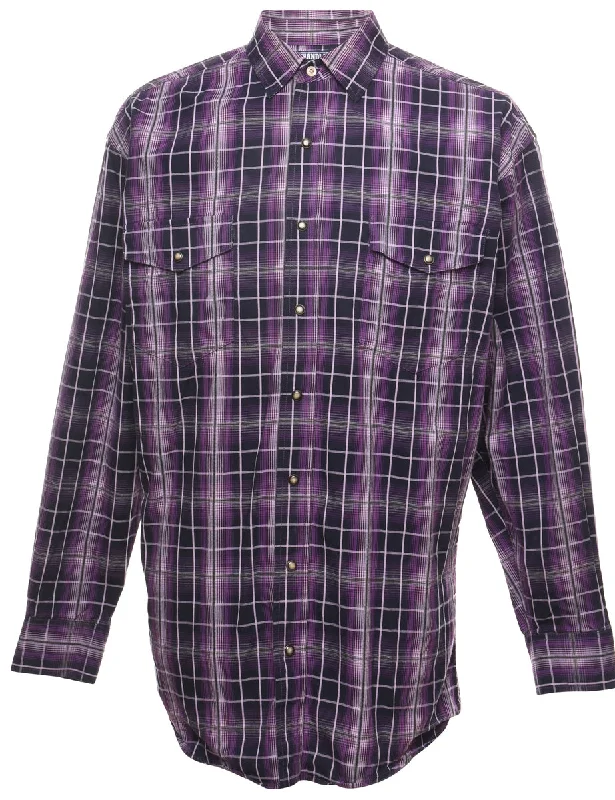 Purple Classic Checked Shirt - M Casual Men's Short