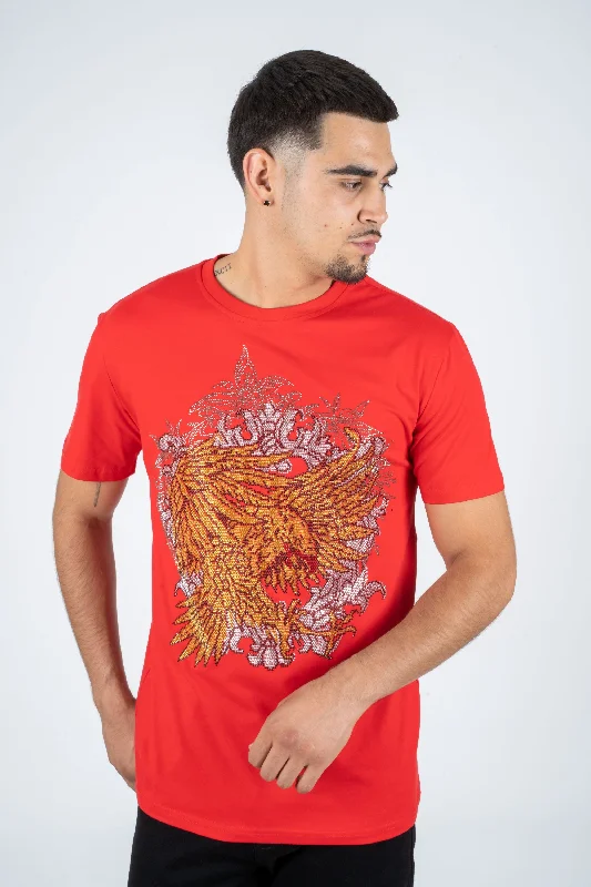 Men's Cotton Red Rhinestone T-shirt Youthful Men's Anime