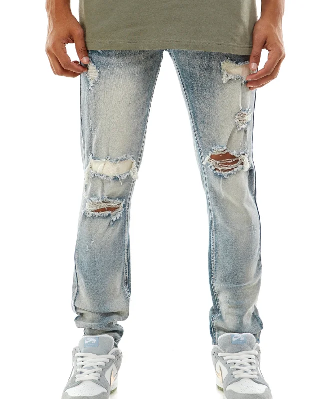 KDNK Twill Patched Ripped Denim Jean (Blue) Dynamic Men's Moto