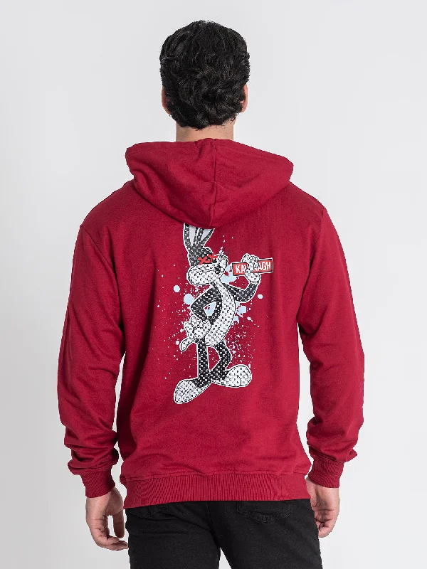 Burgundy GK Bunny Hoodie Sleek Men's Contemporary 