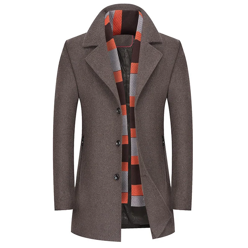 Winter Classic Business Wool Coat With Scarf Modern Men's Geometric