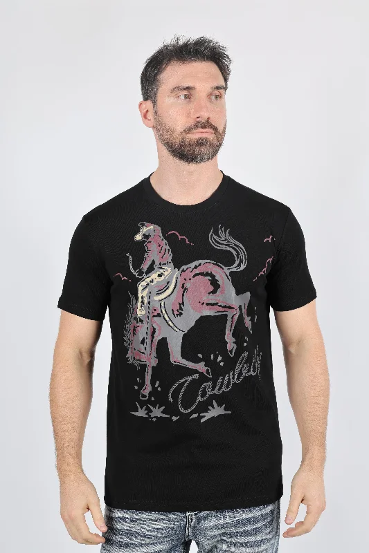 Mens Modern Fit Cotton Stretch Horse-Rider Print T-Shirt Tough Men's Military