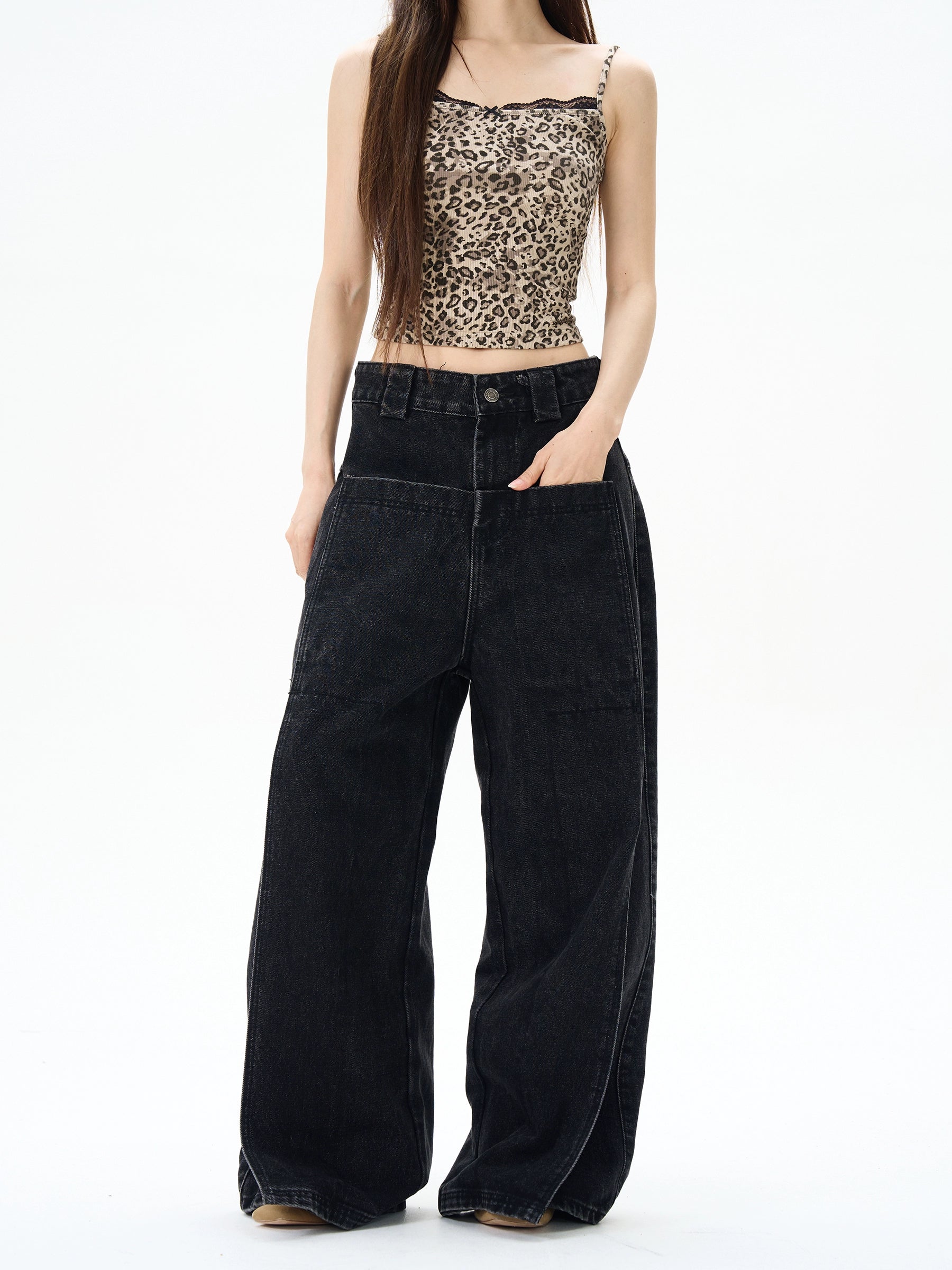 Retro High Street Wide-Leg Jeans Monochromatic All